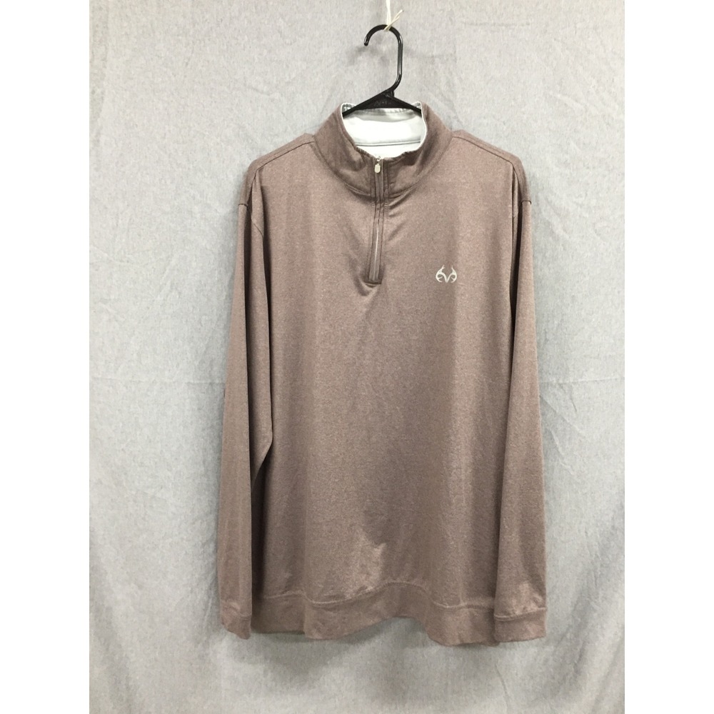 Realtree Mens XL Performance Quarter Zip Pullover Heather Brown Activewear Top